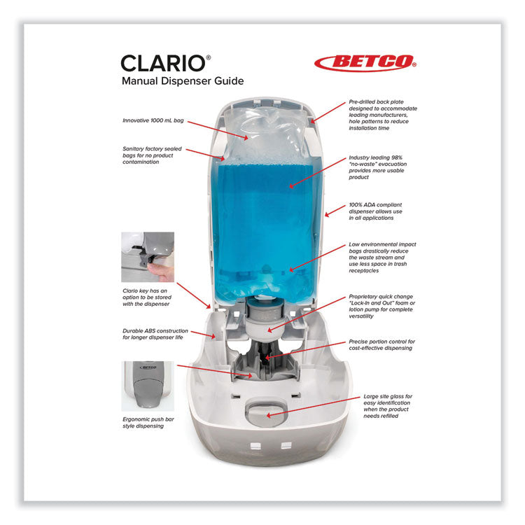 Clario Dispensing System Manual Foam Dispenser, 1,000 mL, 5.11 x 3.85 x 11.73, White, 12/Carton