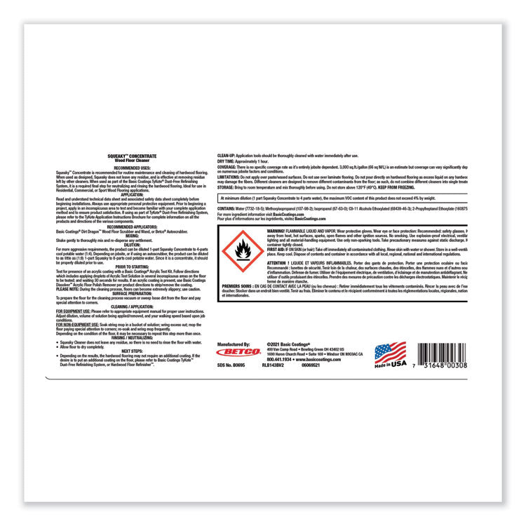 Squeaky Concentrate Floor Cleaner, Characteristic Scent, 1 gal Bottle, 4/Carton