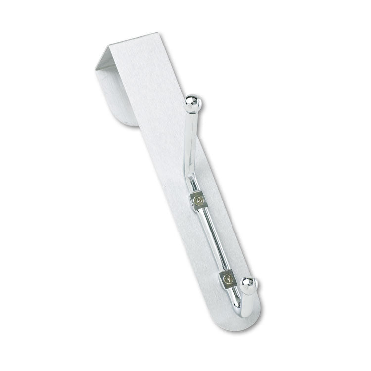Over-The-Door Double Coat Hook, Chrome-Plated Steel, Satin Aluminum Base