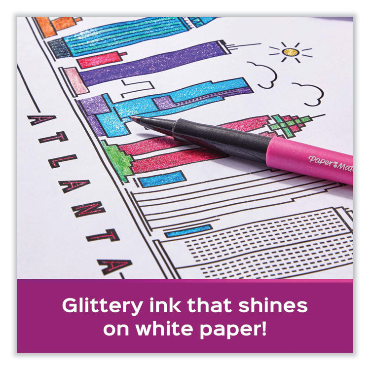 Flair Metallic Porous Point Pen, Stick, Medium 0.7 mm, Assorted Ink and Barrel Colors, 8/Pack