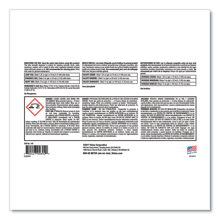 Liquid Chisel Max Non-Butyl Degreaser, Characteristic Scent, 1 gal Bottle, 4/Carton