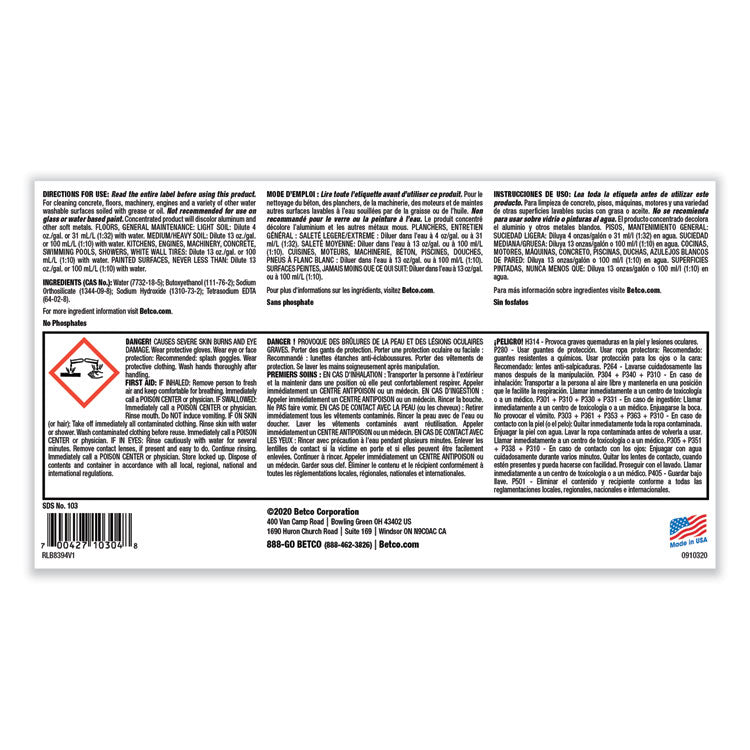 Super Kemite Butyl Degreaser, Cherry Scent, 1 gal Bottle, 4/Carton