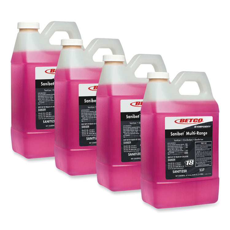 Symplicity Sanibet Multi-Range Sanitizer Disinfectant Deodorizer, 2 L Bottle, 4/Carton