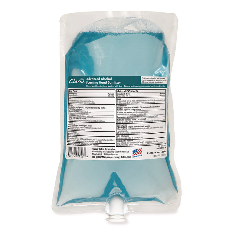 Clario Advanced Alcohol Foaming Sanitizer, 1,000 mL Bag, Citrus, 6/Carton