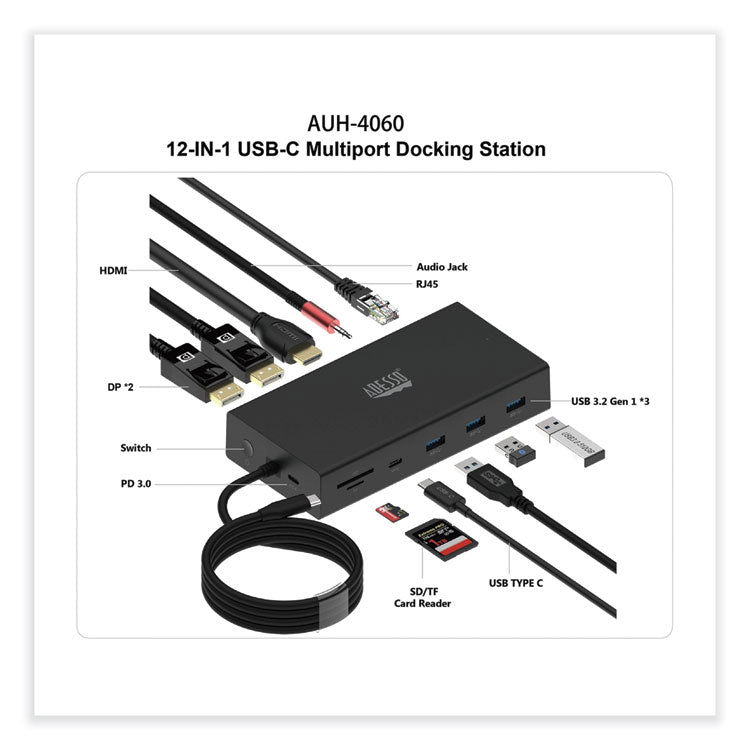 12-in-1 USB-C Multi-Port TAA Compliant Docking Station, Black