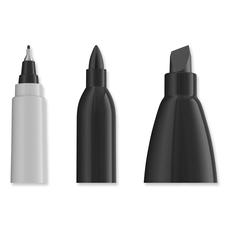 Mixed Point Size Permanent Markers, Assorted Tip Sizes/types, Black, 6/pack