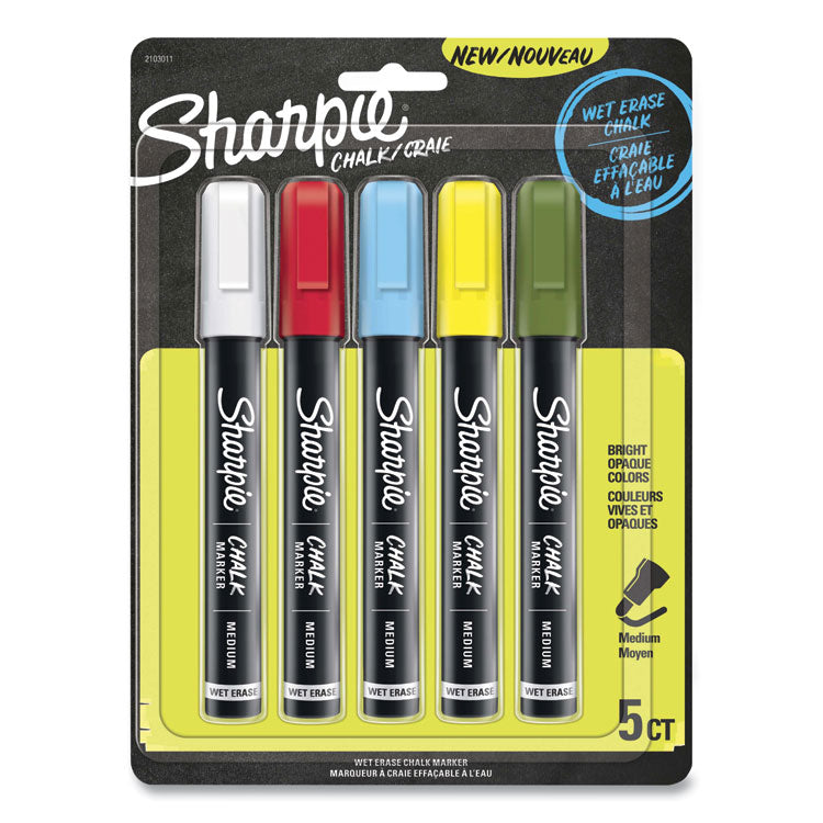 Wet-Erase Chalk Marker, Medium Bullet Tip, Assorted Colors, 5/pack
