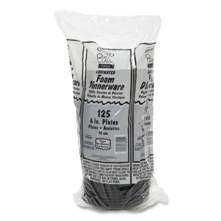 Quiet Classic Laminated Foam Dinnerware Plates, 6" dia, Black, 125/Pack, 8 Packs/Carton