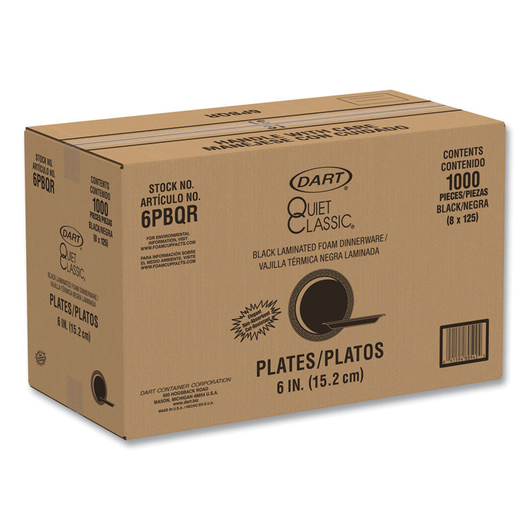 Quiet Classic Laminated Foam Dinnerware Plates, 6" dia, Black, 125/Pack, 8 Packs/Carton
