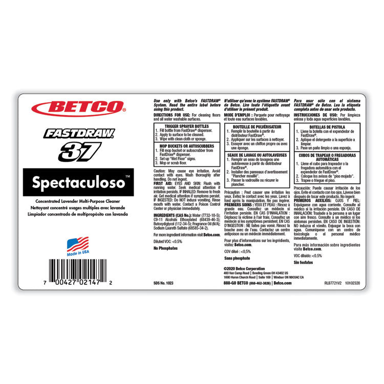 Spectaculoso Multipurpose Cleaner, Lavender Scent, 67.6 Oz Bottle, 4/carton