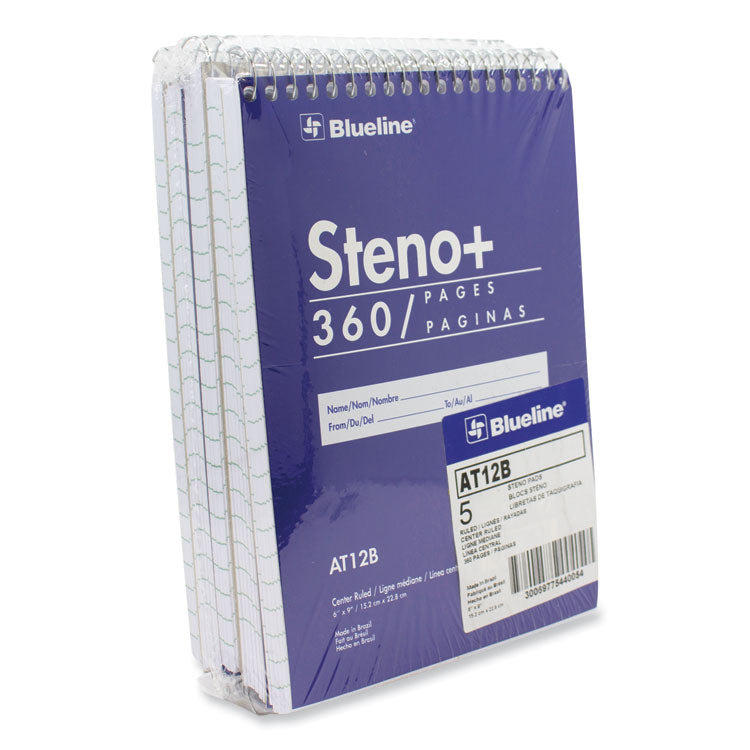 High-Capacity Steno Pad, Medium/College Rule, Blue Cover, 180 White 6 x 9 Sheets