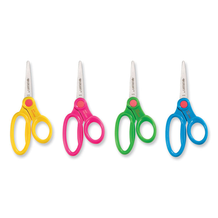 Kids' Scissors with Antimicrobial Protection, Pointed Tip, 5" Long, 2" Cut Length, Randomly Assorted Handle Color