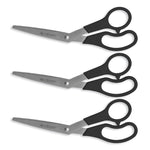 Value Line Stainless Steel Shears Value Pack, 8" Long, 3.5" Cut Length, Crane-Style Black Handle, 3/Pack
