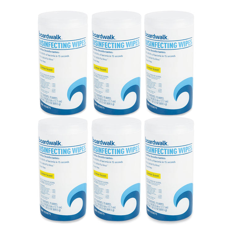 Quat-Based Disinfecting Wipes, 7 x 8, Lemon Scent, 75/Canister, 6 Canisters/Carton