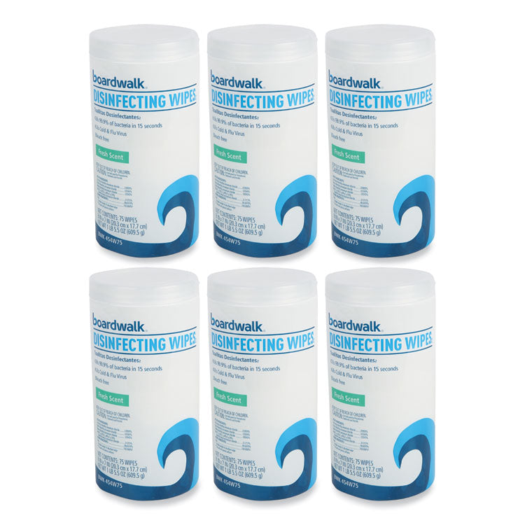 Quat-Based Disinfecting Wipes, 7 x 8, Fresh Scent, 75/Canister, 6 Canisters/Carton