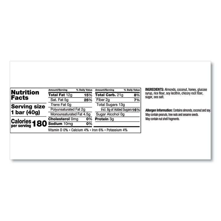 Fruit And Nut Bars, Almond And Coconut, 1.4 Oz, 12/box