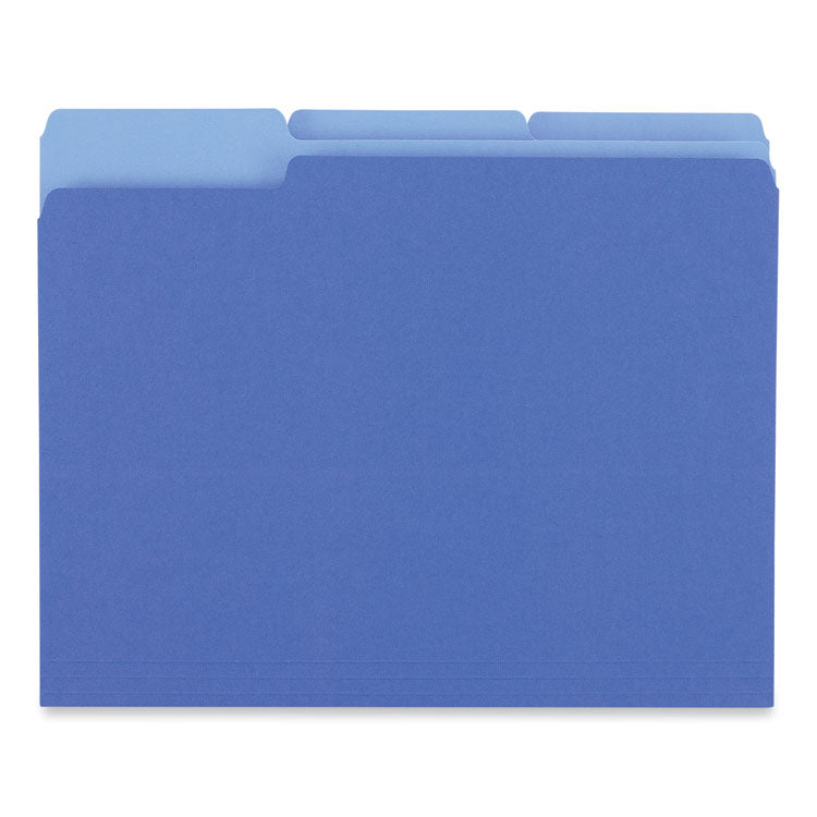 Interior File Folders, 1/3-Cut Tabs: Assorted, Letter Size, 11-pt Stock, Blue, 100/Box