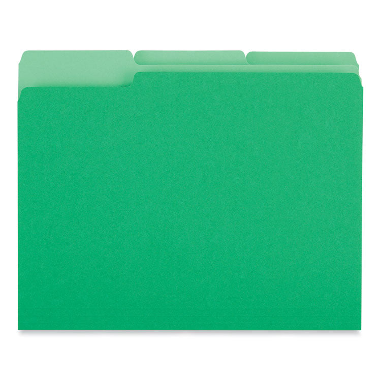 Interior File Folders, 1/3-Cut Tabs: Assorted, Letter Size, 11-pt Stock, Green, 100/Box