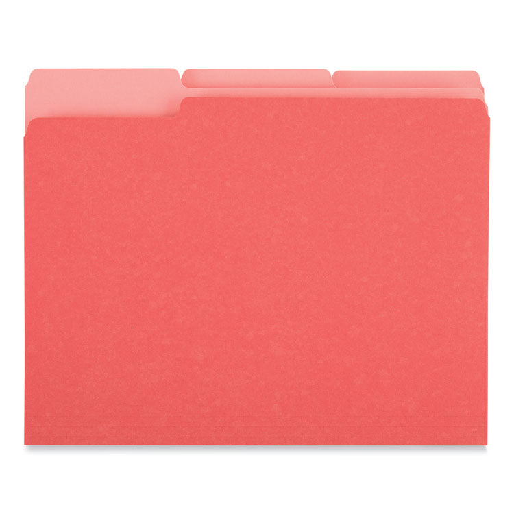 Interior File Folders, 1/3-Cut Tabs: Assorted, Letter Size, 11-pt Stock, Red, 100/Box