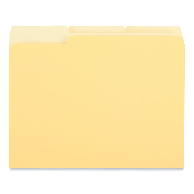 Interior File Folders, 1/3-Cut Tabs: Assorted, Letter Size, 11-pt Stock, Yellow, 100/Box
