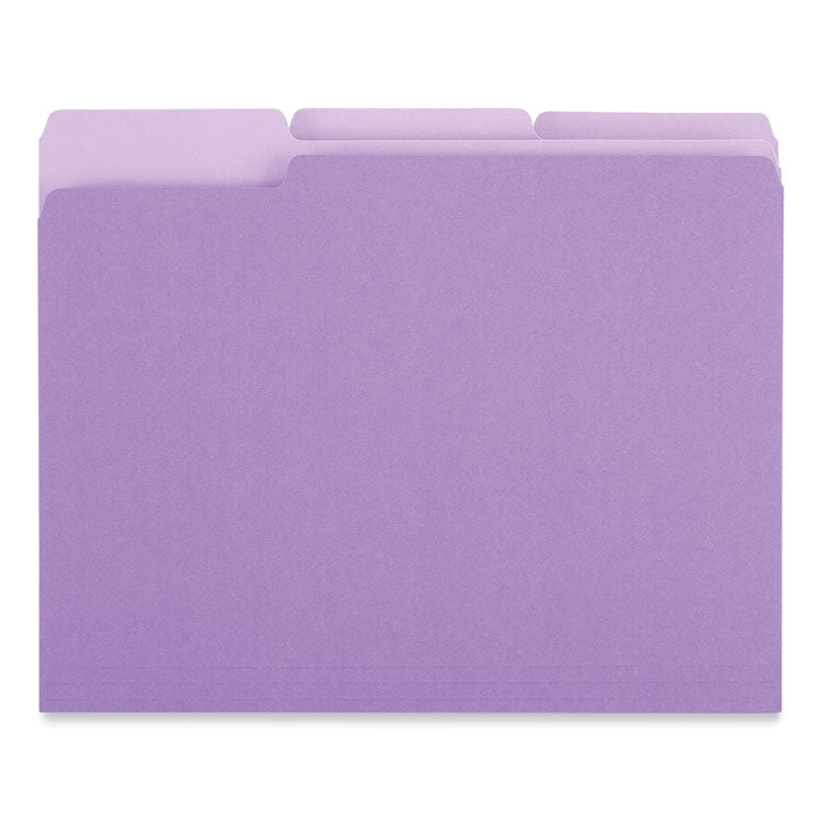 Interior File Folders, 1/3-Cut Tabs: Assorted, Letter Size, 11-pt Stock, Violet, 100/Box