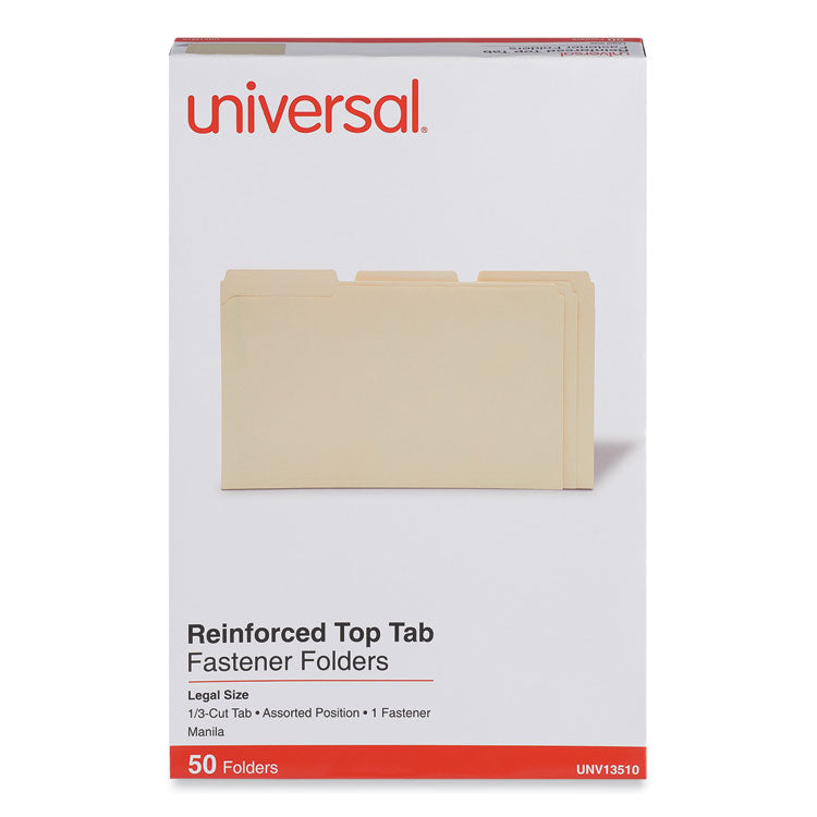Reinforced Top Tab Fastener Folders, 0.75" Expansion, 1 Fastener, Legal Size, Manila Exterior, 50/Box