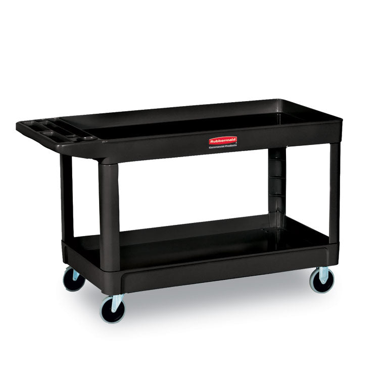 Heavy-Duty Flat-Handle Maintenance/Utility Cart, Plastic, 2 Shelves, 500 lb Capacity, 24" x 40" x 31.25", Black