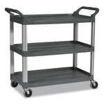 Xtra Utility Cart with Open Sides, Plastic, 3 Shelves, 300 lb Capacity, 20" x 40.63" x 37.8", Gray