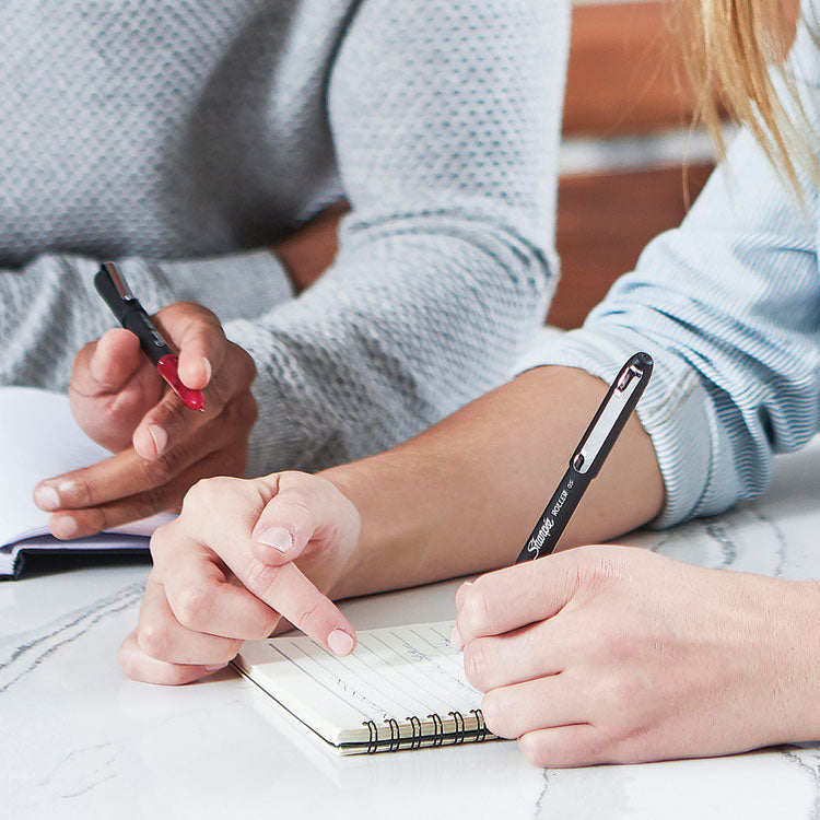 Professional Design Rollerball Pen, Stick, Fine 0.5 mm, Red Ink, Black/Red Barrel, Dozen