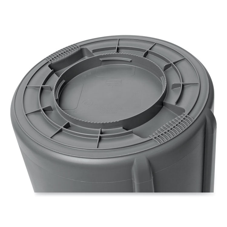 Vented Round Brute Container, 55 gal, Plastic, Gray
