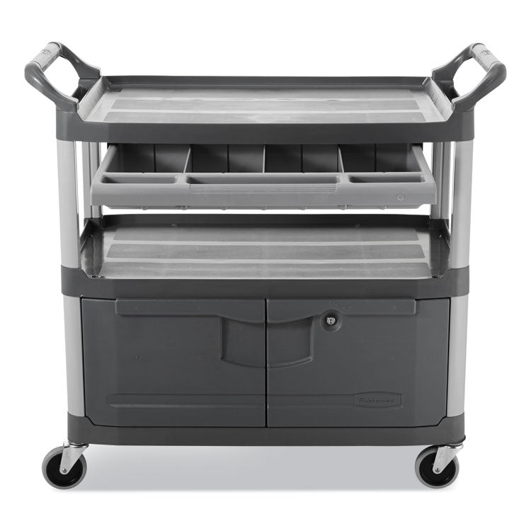 Xtra Instrument Cart with Locking Storage Area, Plastic, 3 Shelves, 300 lb Capacity, 20" x 40.63" x 37.8", Gray