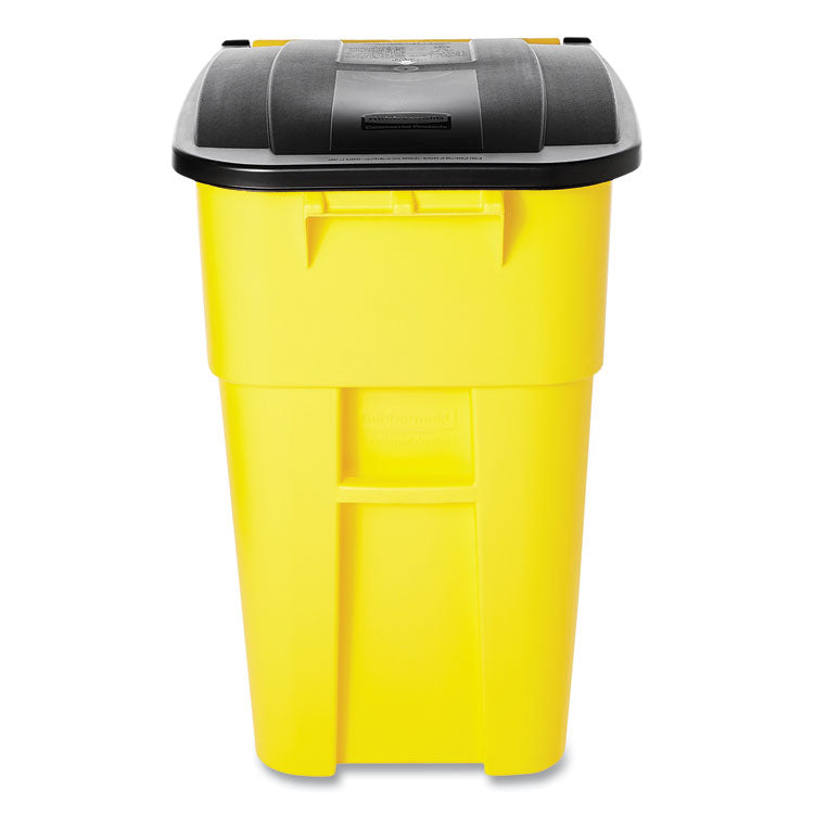 Square Brute Rollout Container, 50 gal, Molded Plastic, Yellow