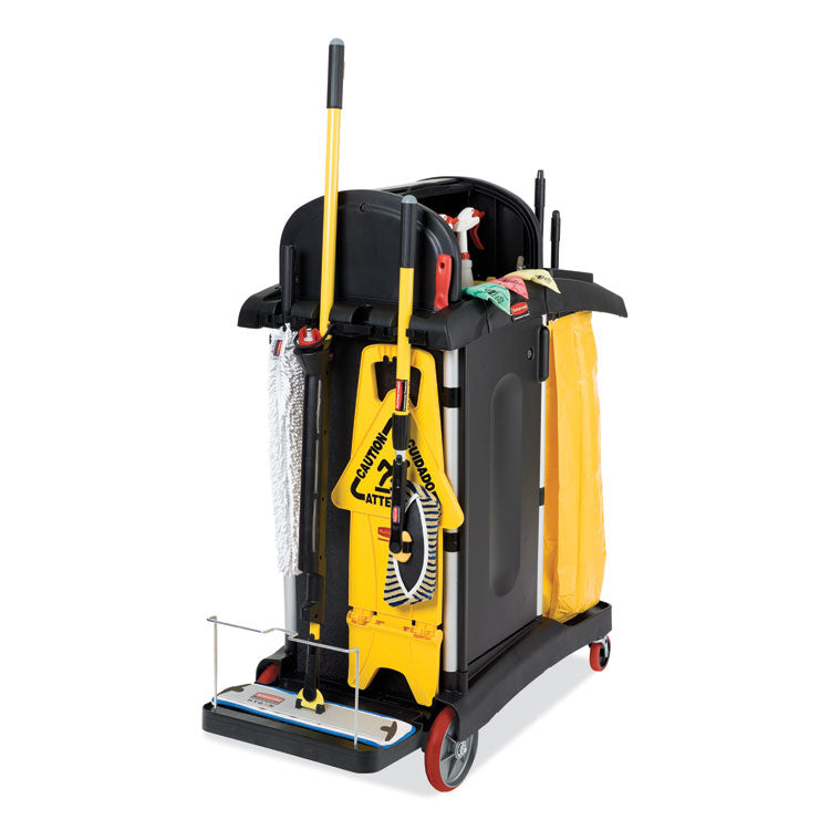 High-Security Healthcare Cleaning Cart, Metal, 4 Shelves, 1 Bin, 22" x 48.25" x 53.5", Black