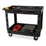 Heavy-Duty Flat-Handle Maintenance/Utility Cart, Plastic, 2 Shelves, 500 lb Capacity, 24" x 40" x 31.25", Black