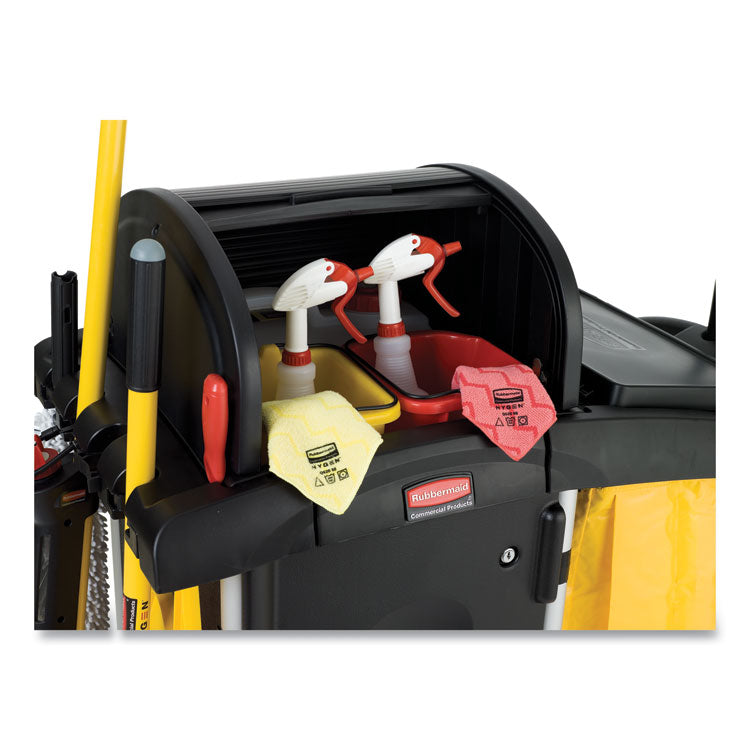 High-Security Healthcare Cleaning Cart, Metal, 4 Shelves, 1 Bin, 22" x 48.25" x 53.5", Black