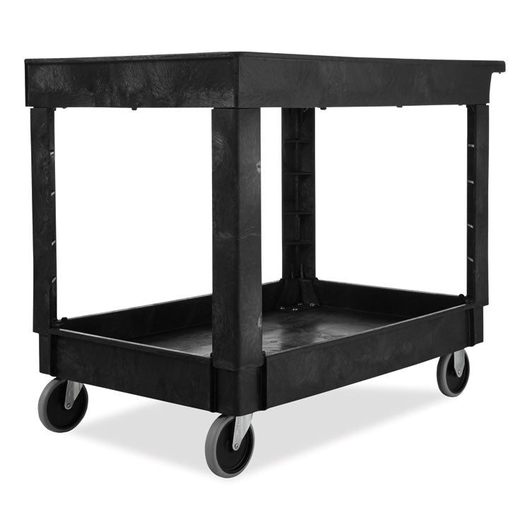 Heavy-Duty Flat-Handle Maintenance/Utility Cart, Plastic, 2 Shelves, 500 lb Capacity, 24" x 40" x 31.25", Black