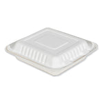 ChampWare Molded-Fiber Clamshell Containers, 8 x 8, White, Sugarcane, 200/Carton