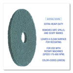 Heavy-Duty Scrubbing Floor Pads, 16" Diameter, Green, 5/carton