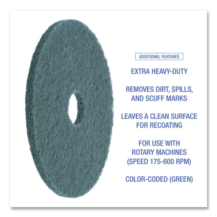 Heavy-Duty Scrubbing Floor Pads, 19" Diameter, Green, 5/carton