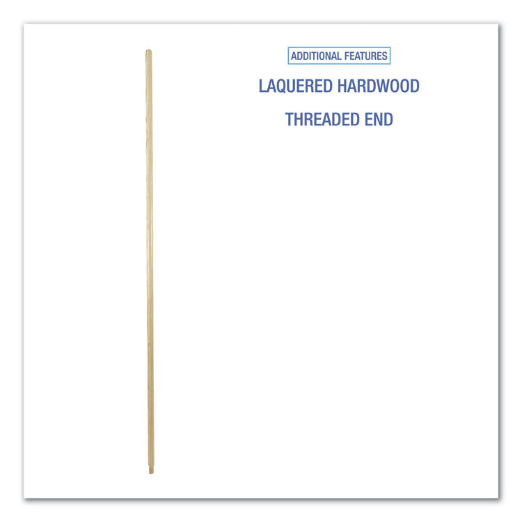 Threaded End Broom Handle, Lacquered Wood, 0.94" dia x 60", Natural