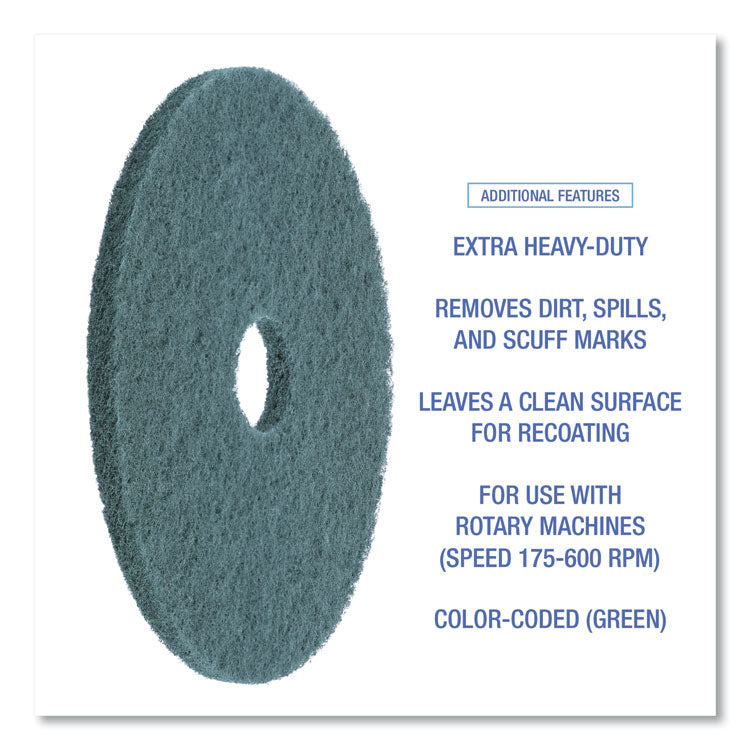 Heavy-Duty Scrubbing Floor Pads, 20" Diameter, Green, 5/carton