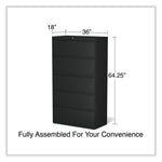 Lateral File, 5 Legal/Letter/A4/A5-Size File Drawers, Black, 36" x 18.63" x 67.63"