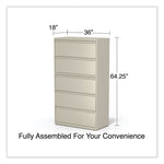 Lateral File, 5 Legal/Letter/A4/A5-Size File Drawers, Putty, 36" x 18.63" x 67.63"