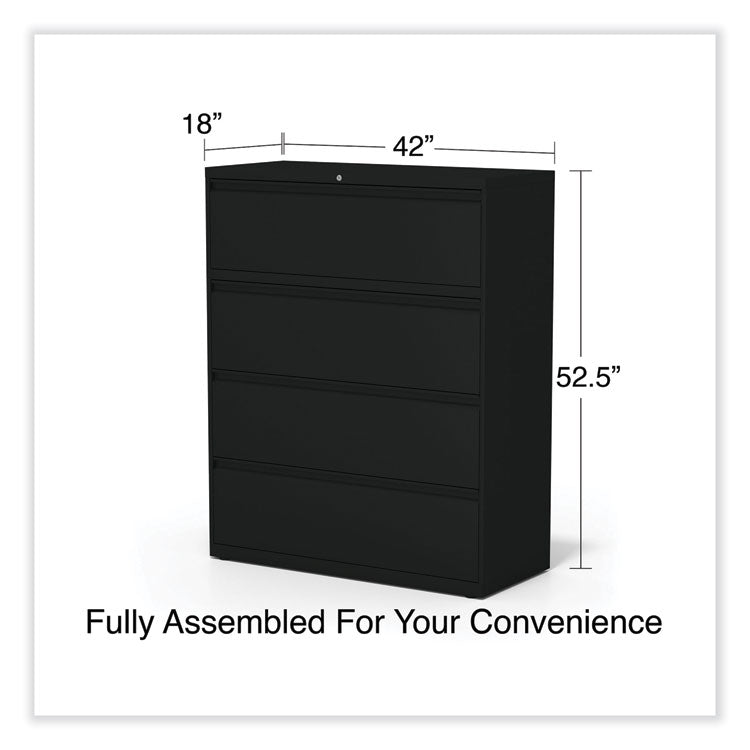 Lateral File, 4 Legal/Letter-Size File Drawers, Black, 42" x 18.63" x 52.5"