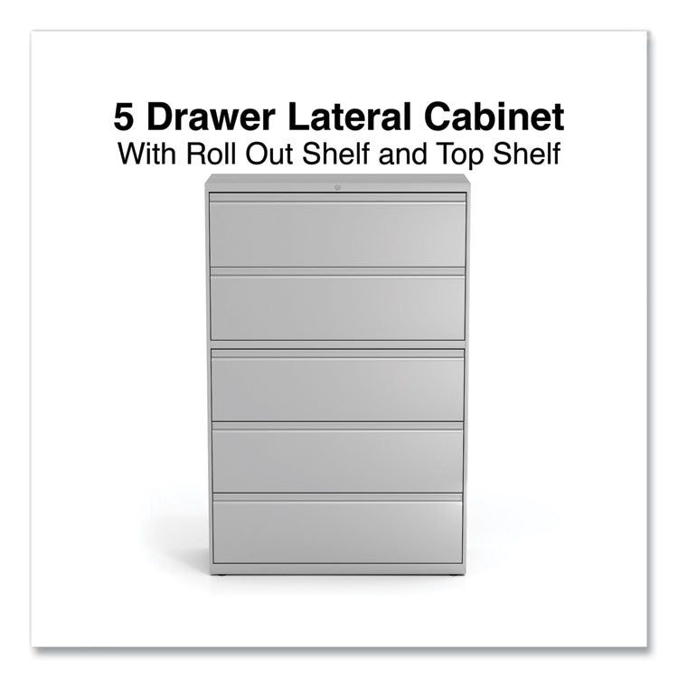 Lateral File, 5 Legal/Letter/A4/A5-Size File Drawers, 1 Roll-Out Posting Shelf, Light Gray, 42" x 18.63" x 67.63"