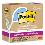 100% Recycled Paper Super Sticky Notes, 3" x 3", Oasis, 70 Sheets/Pad, 5 Pads/Pack
