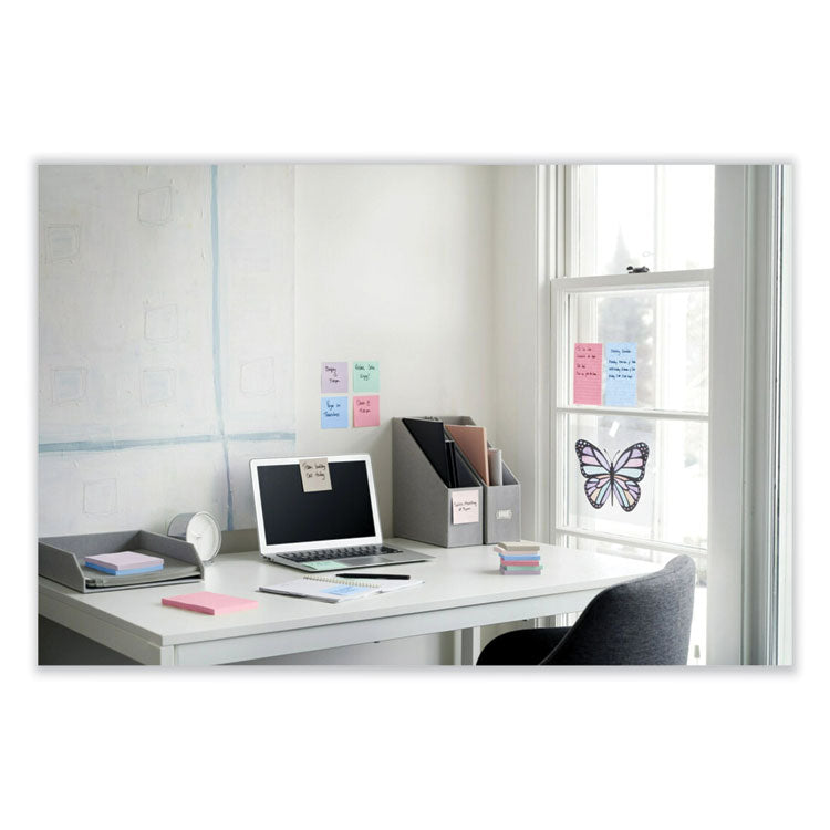 100% Recycled Paper Super Sticky Notes, 3" x 3", Wanderlust Pastels, 70 Sheets/Pad, 12 Pads/Pack