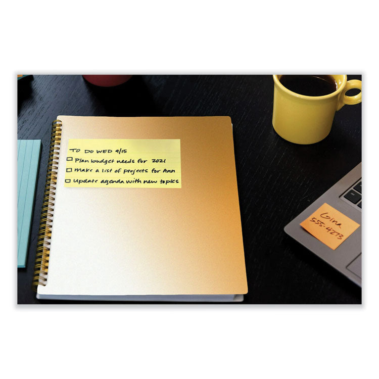 100% Recycled Paper Super Sticky Notes, 3" x 5", Canary Yellow, 70 Sheets/Pad, 12 Pads/Pack