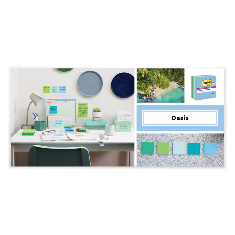 100% Recycled Paper Super Sticky Notes, Ruled, 4" x 6", Oasis, 45 Sheets/Pad, 4 Pads/Pack