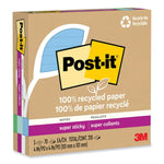 100% Recycled Paper Super Sticky Notes, Ruled, 4" x 4", Oasis, 70 Sheets/Pad, 3 Pads/Pack